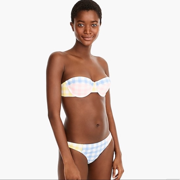 J. Crew Gingham Plaid Bandeau Bikini Lilac Peony M - Picture 2 of 8